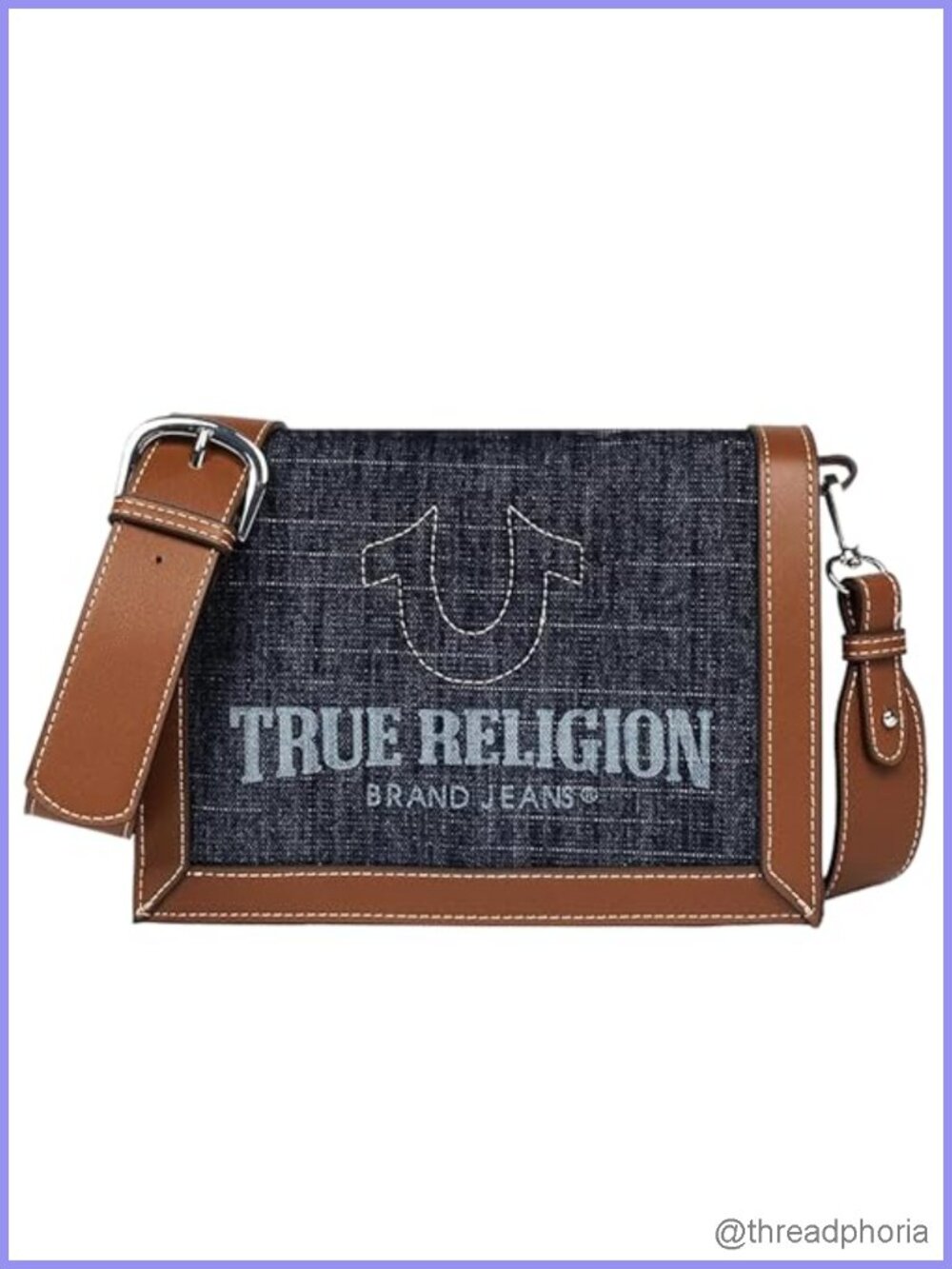 True Religion Crossbody Bag Multi-Compartment Adjustable Strap Polyester Cotton